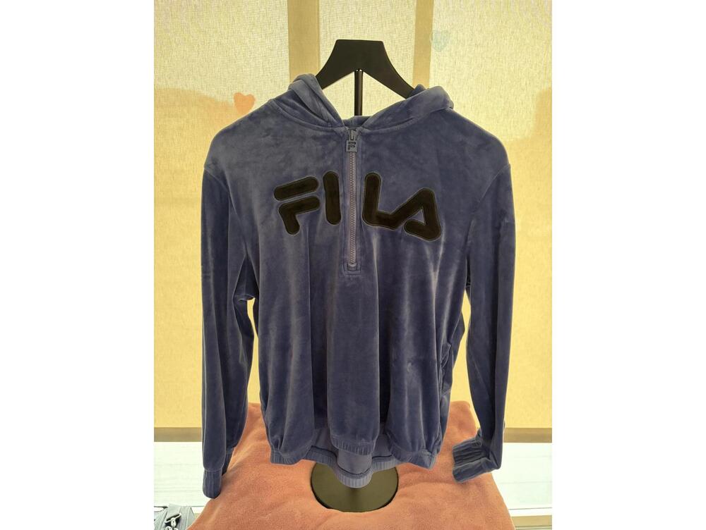 FILA Navy Blue Velour Hoodie Pullover with Front Logo